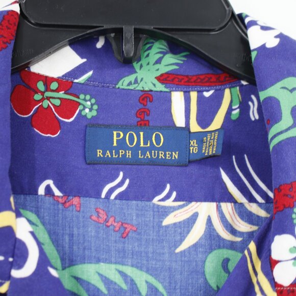 Polo Ralph Lauren Shirt Mens XL All Over Beach Aloha Graphic Print loop collar - Picture 3 of 13